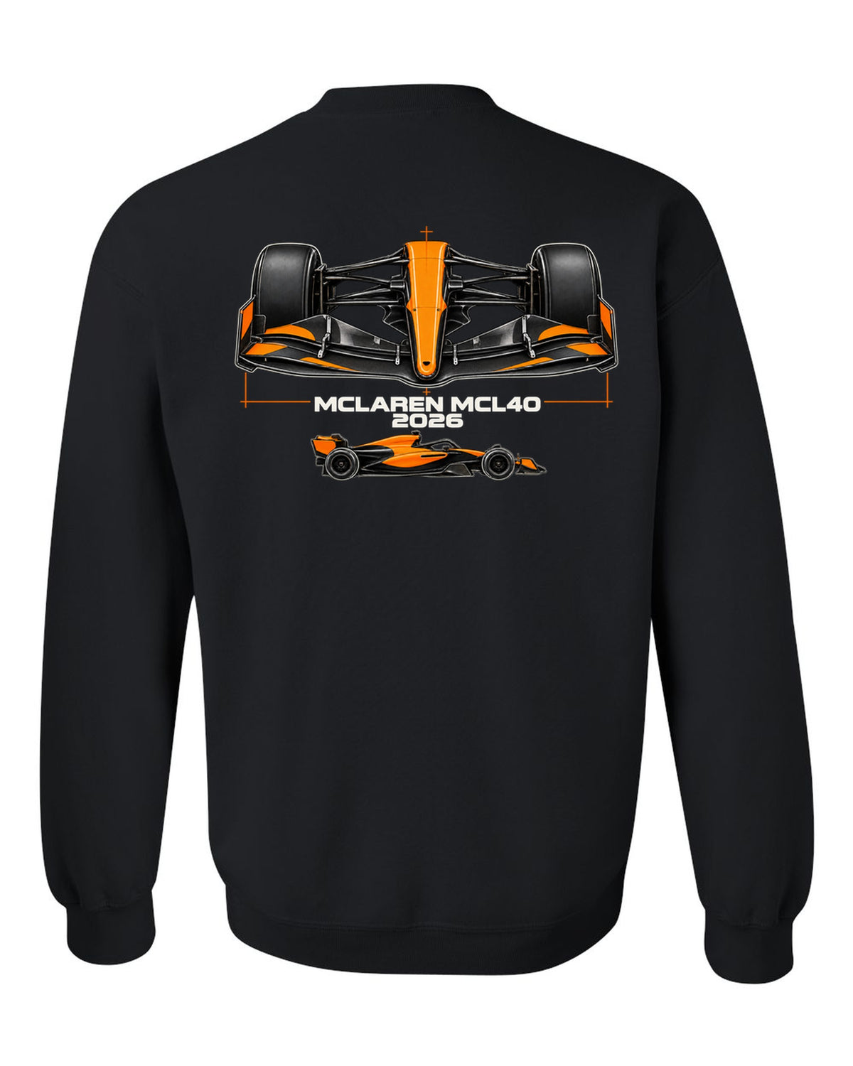 McLaren MCL40 2026 F1 car technical poster artwork black crewneck back view with the design