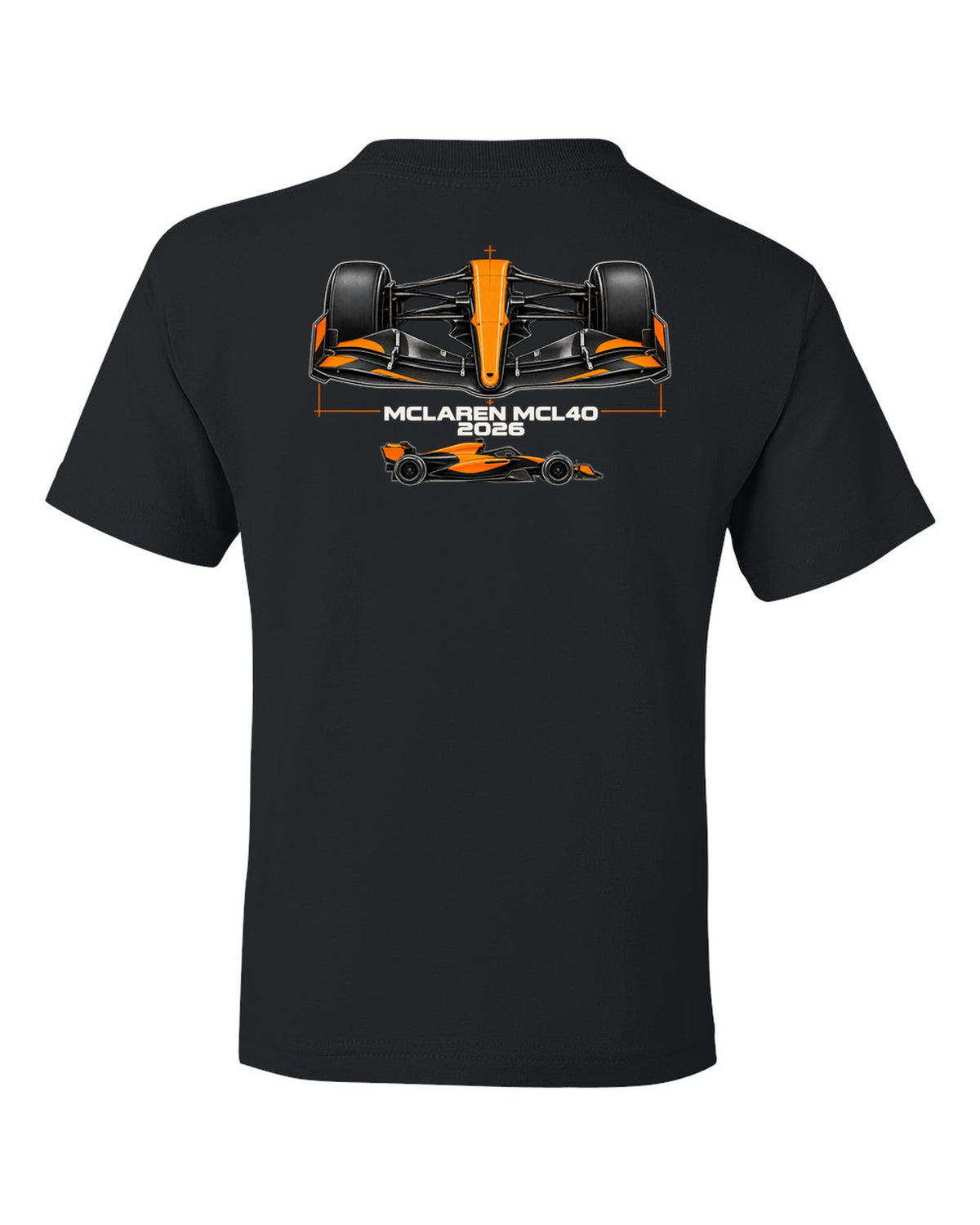 McLaren MCL40 2026 F1 car technical poster artwork black kids tee back view with the design