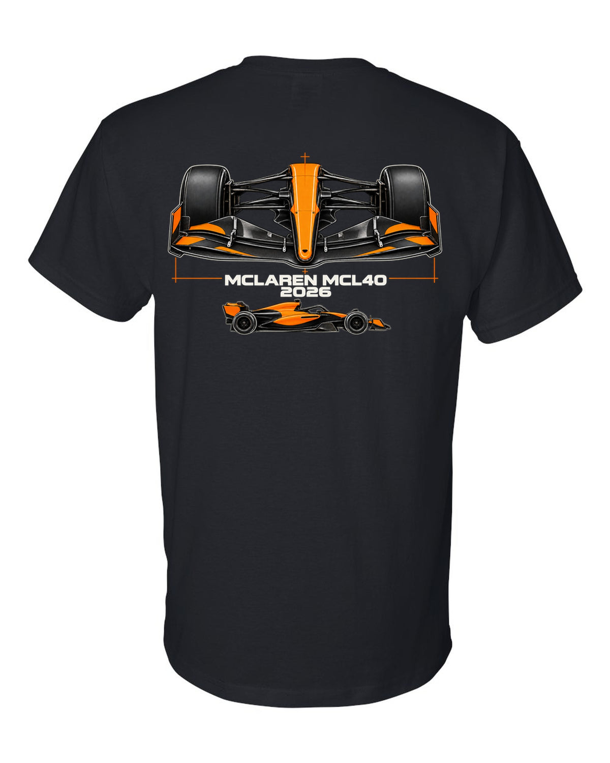 McLaren MCL40 2026 F1 car technical poster artwork black t-shirt back view with the design
