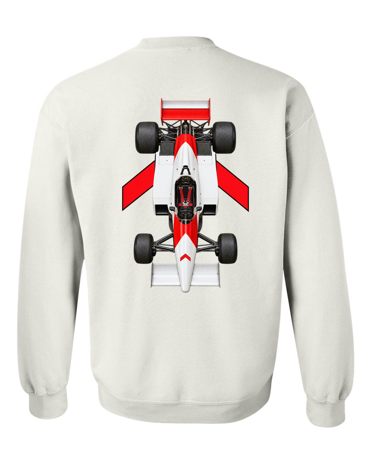 Mclaren MP4 1 1981 Formula 1 overhead poster artwork white crewneck back view with the design