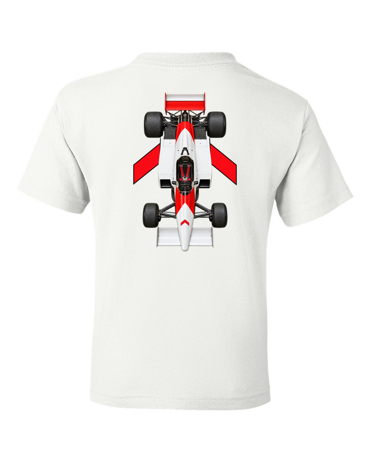 Mclaren MP4 1 1981 Formula 1 overhead poster artwork white kids tee back view with the design