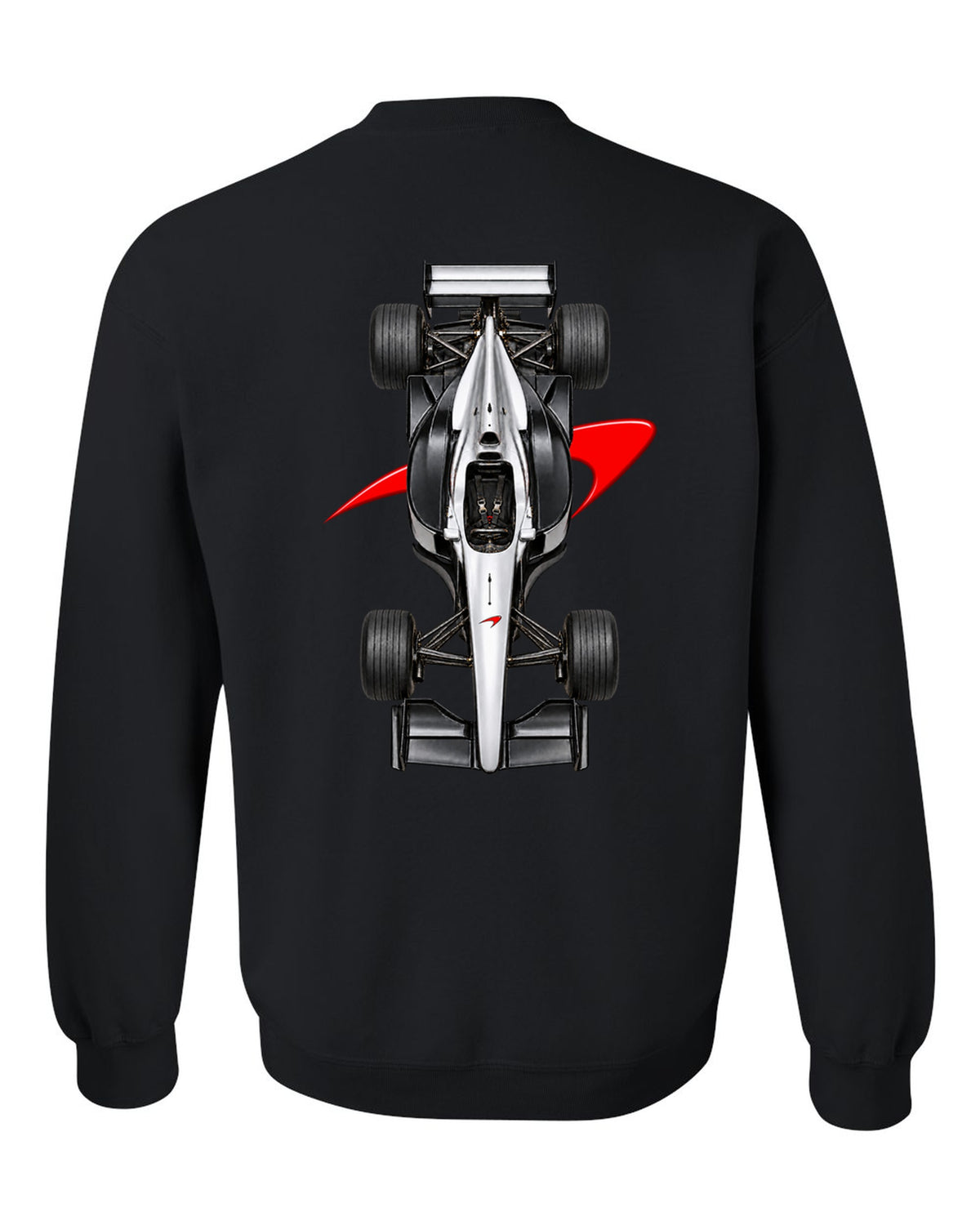 Mclaren MP4 13 1998 Formula 1 overhead poster artwork black crewneck back view with the design