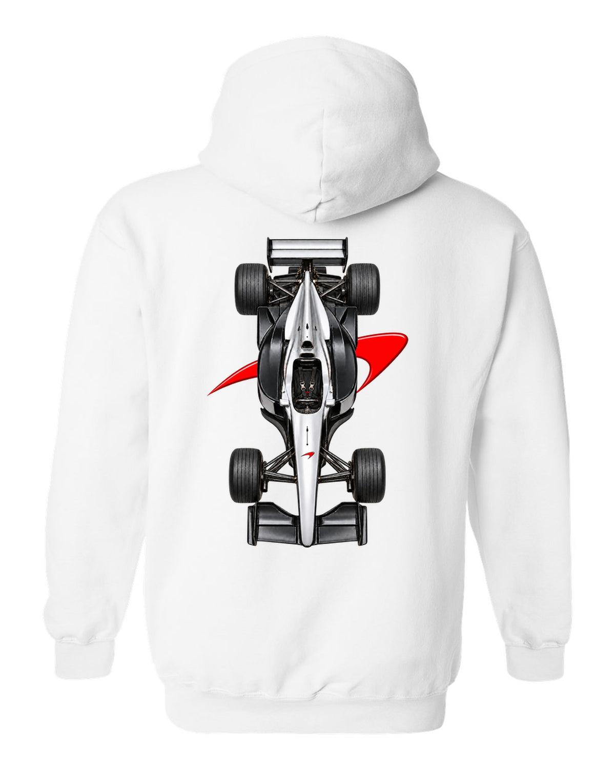 Mclaren MP4 13 1998 Formula 1 overhead poster artwork white pull over hoodie back view with the design