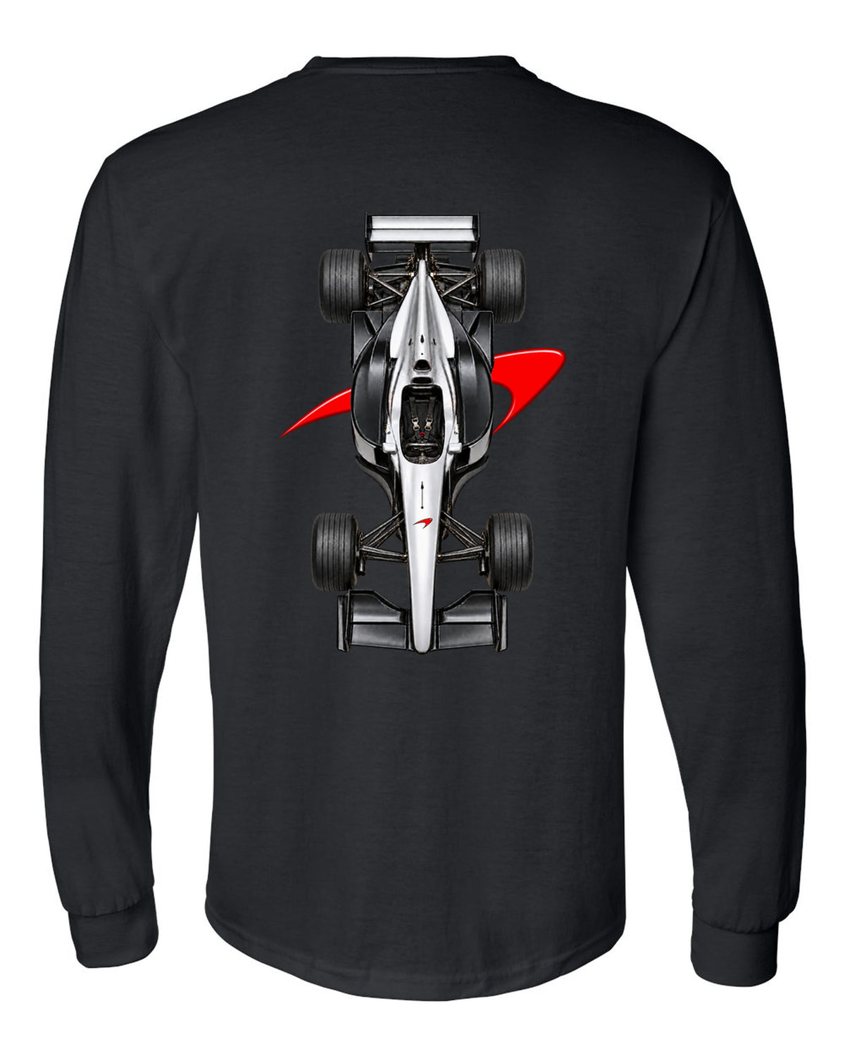 Mclaren MP4 13 1998 Formula 1 overhead poster artwork black long sleeve back view with the design
