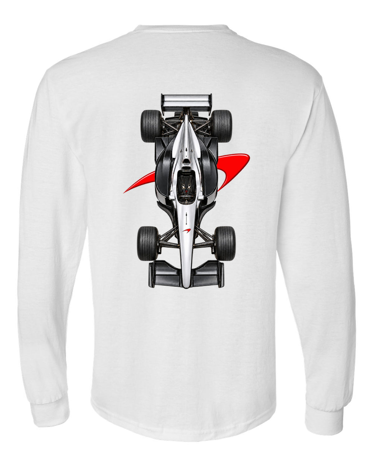Mclaren MP4 13 1998 Formula 1 overhead poster artwork white long sleeve back view with the design