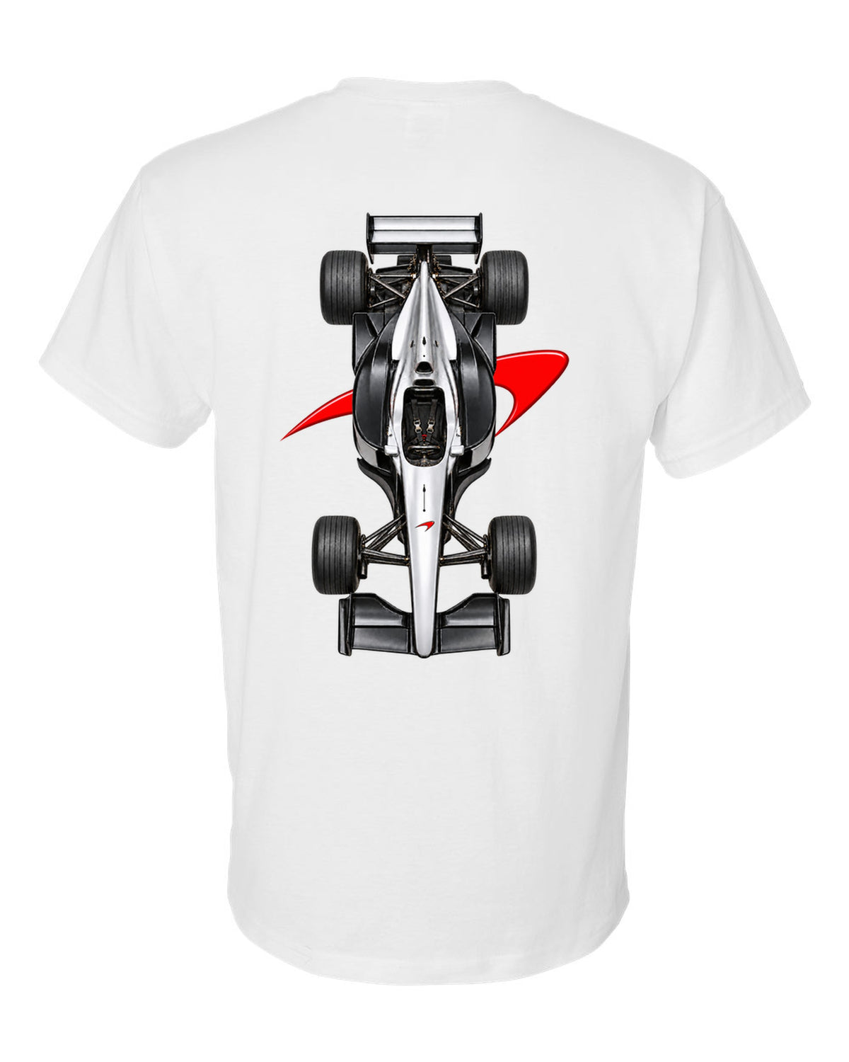 Mclaren MP4 13 1998 Formula 1 overhead poster artwork white t-shirt back view with the design