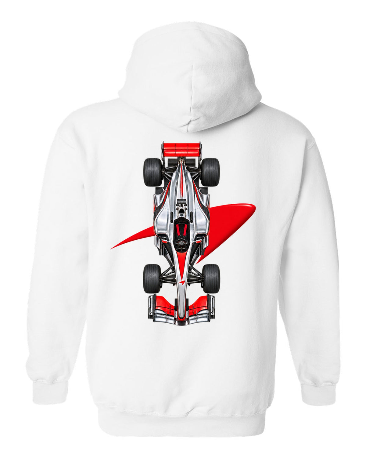 Mclaren MP4 23 2008 Formula 1 overhead poster artwork white pull over hoodie back view with the design