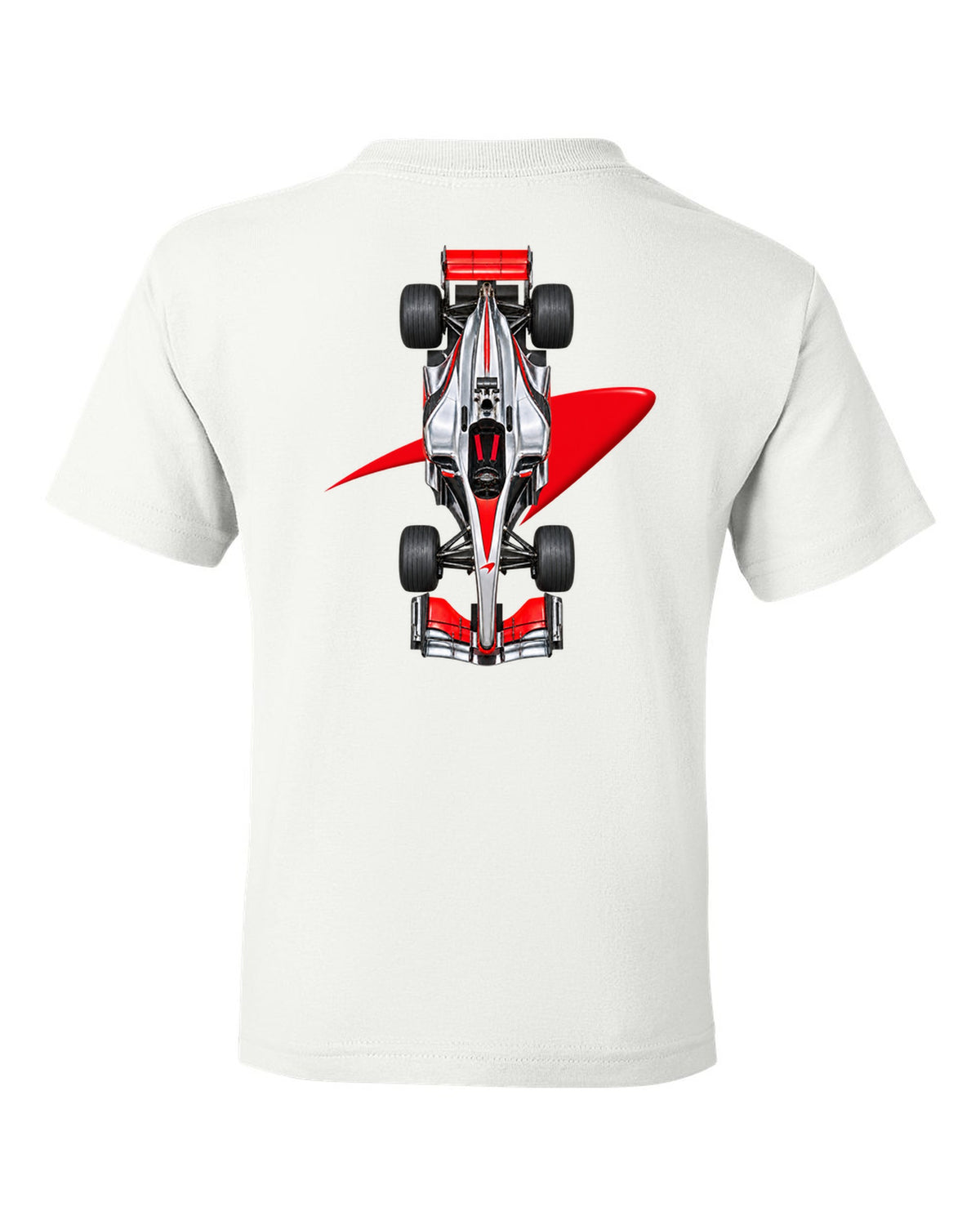 Mclaren MP4 23 2008 Formula 1 overhead poster artwork white kids tee back view with the design
