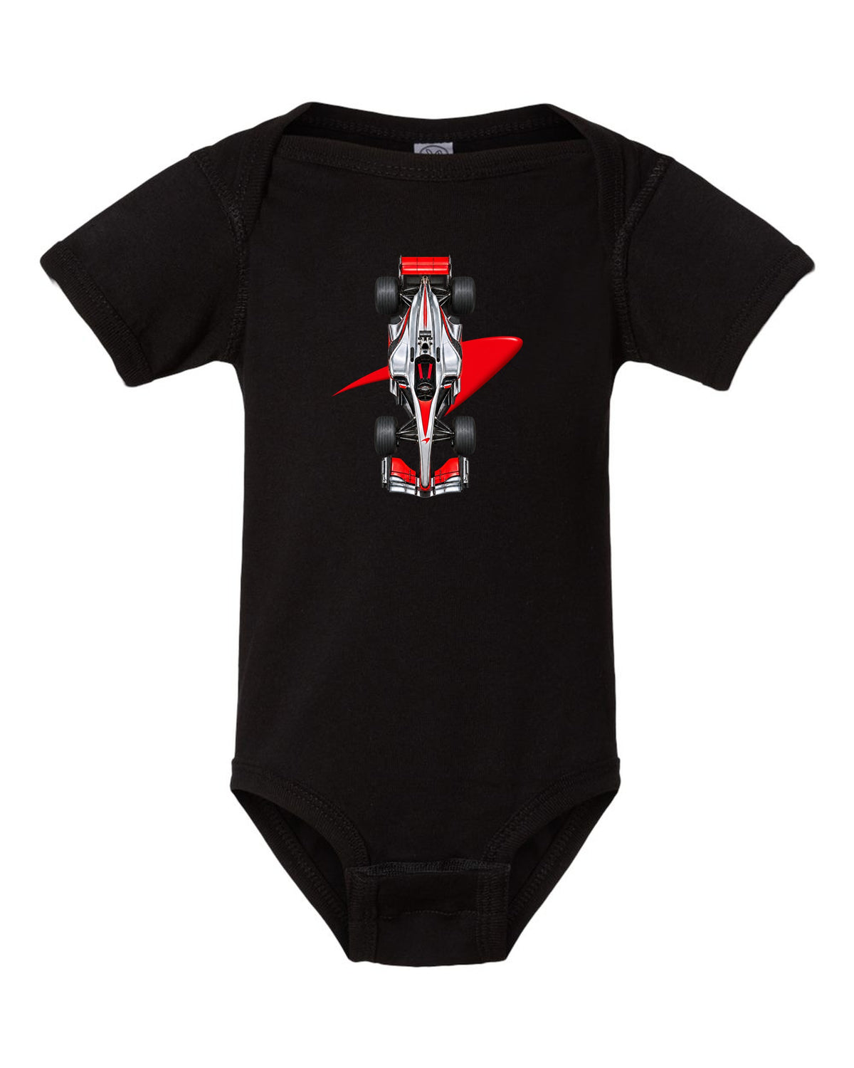 Mclaren MP4 23 2008 Formula 1 overhead poster artwork black baby onesie front view with the design