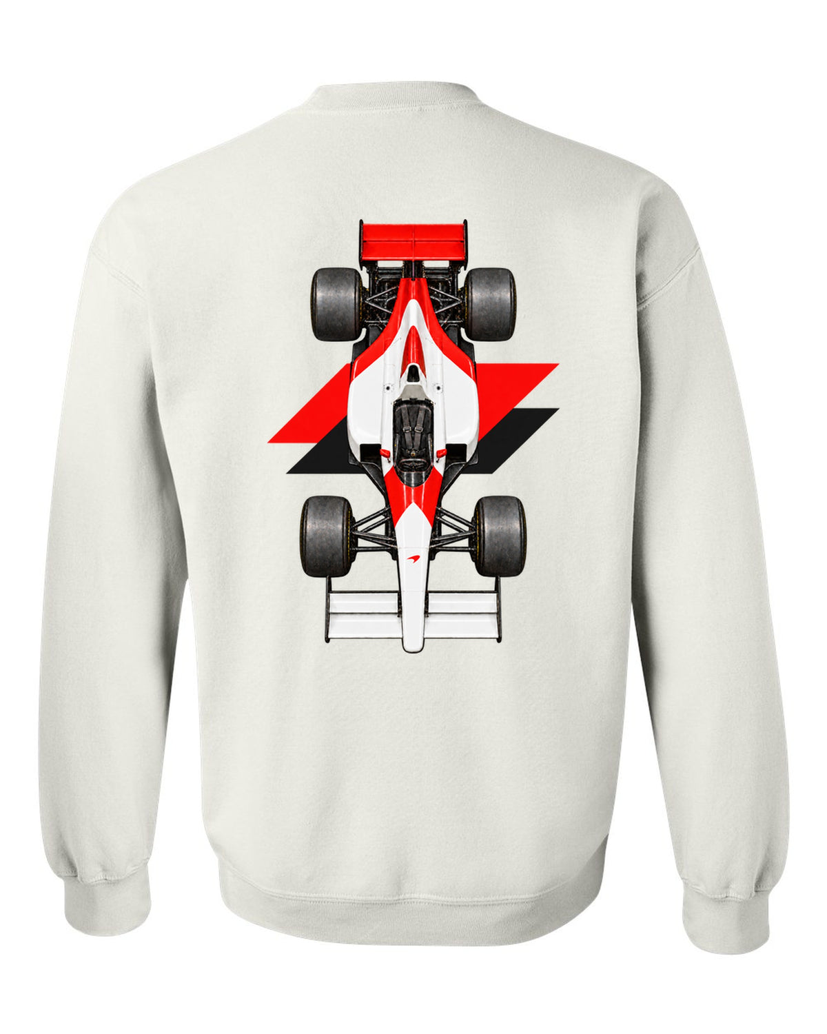 Mclaren MP4 4 1988 Formula 1 overhead poster artwork white crewneck back view with the design