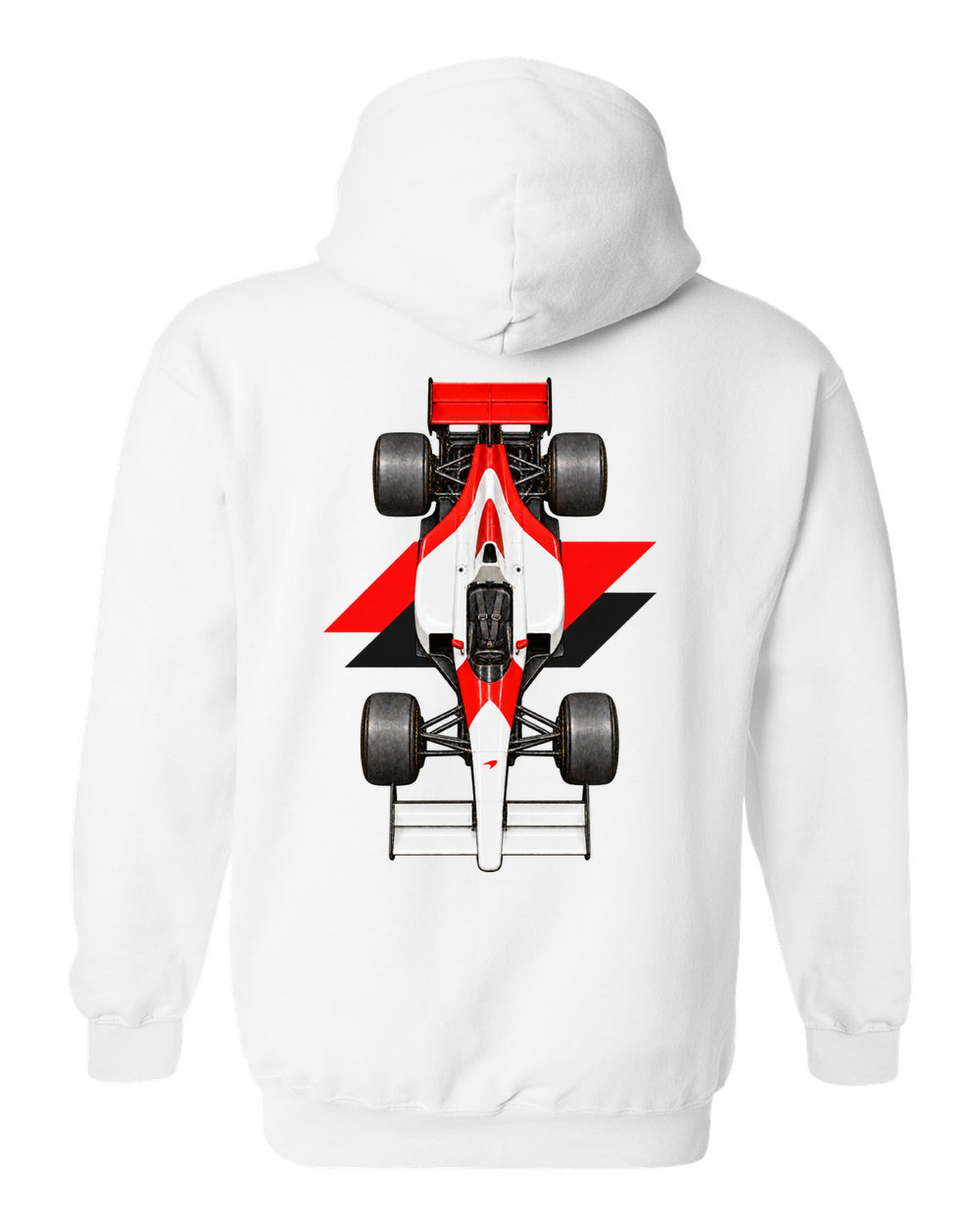 Mclaren MP4 4 1988 Formula 1 overhead poster artwork white pull over hoodie back view with the design