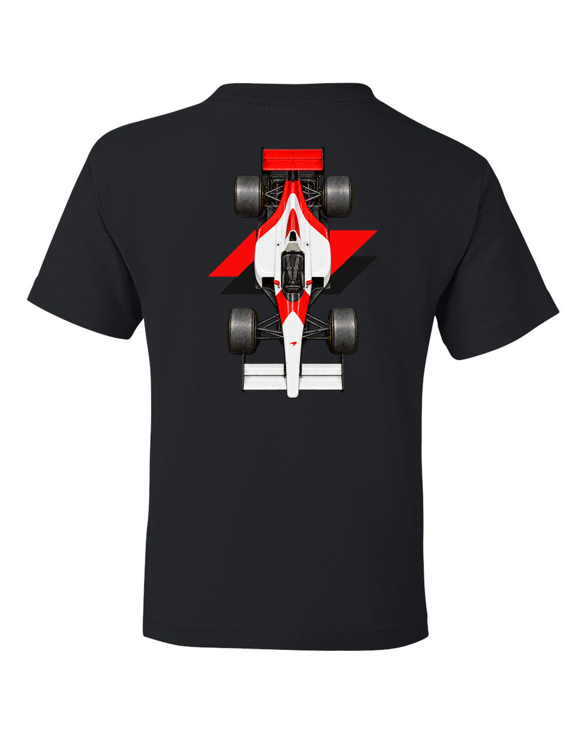 Mclaren MP4 4 1988 Formula 1 overhead poster artwork black kids tee back view with the design