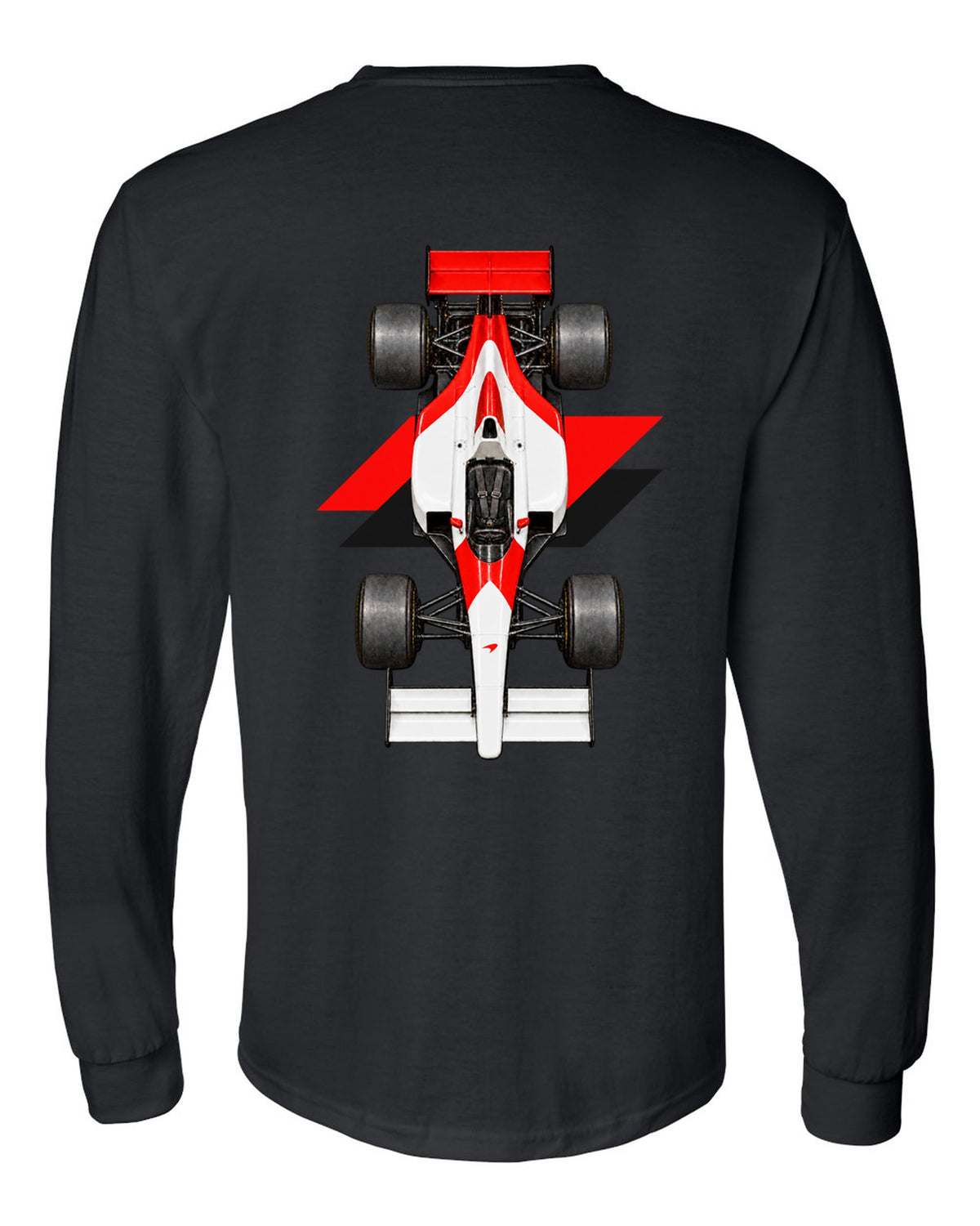 Mclaren MP4 4 1988 Formula 1 overhead poster artwork black long sleeve back view with the design