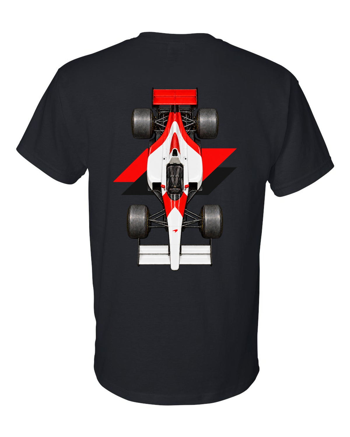 Mclaren MP4 4 1988 Formula 1 overhead poster artwork black t-shirt back view with the design