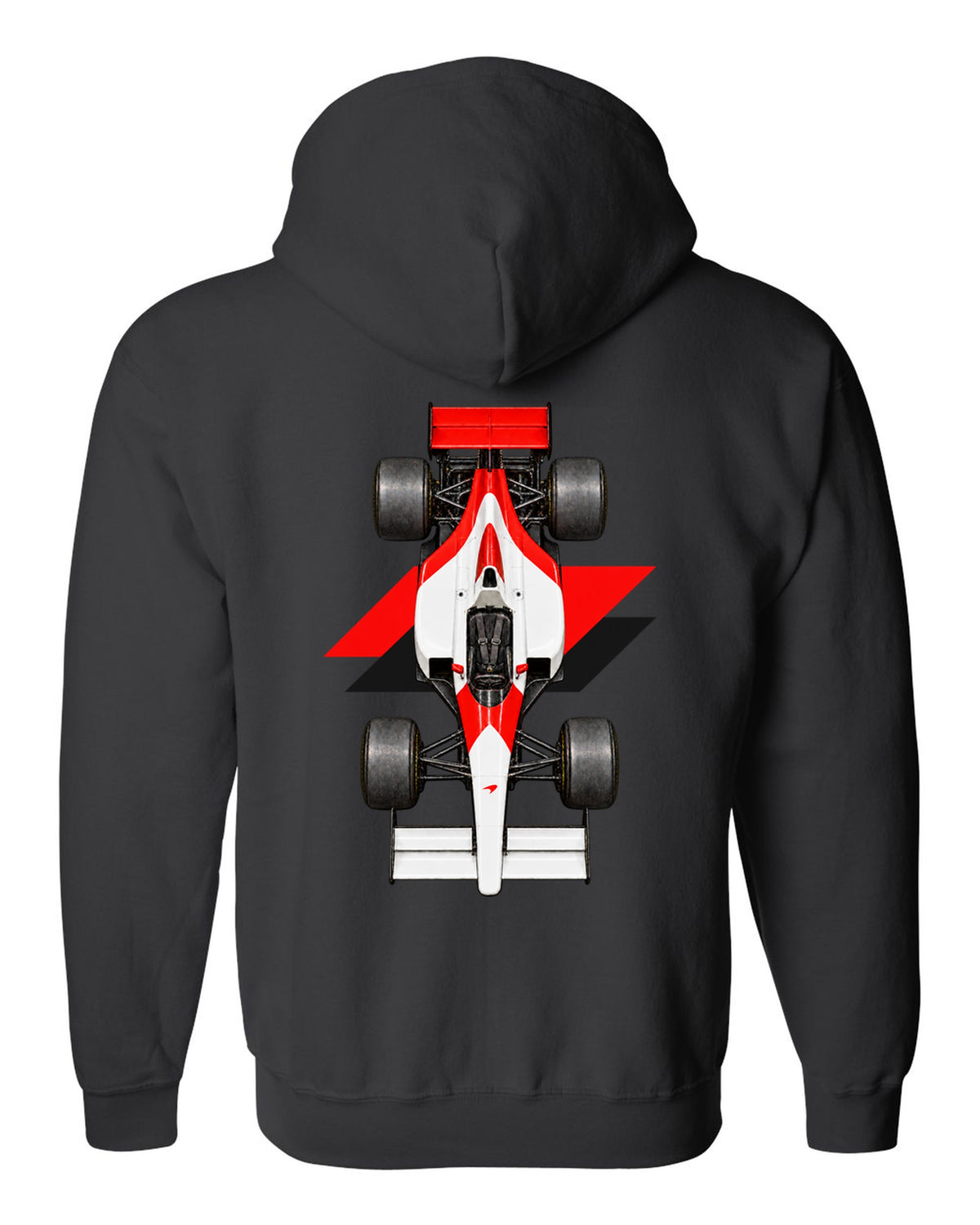 Mclaren MP4 4 1988 Formula 1 overhead poster artwork black zip hoodie back view with the design