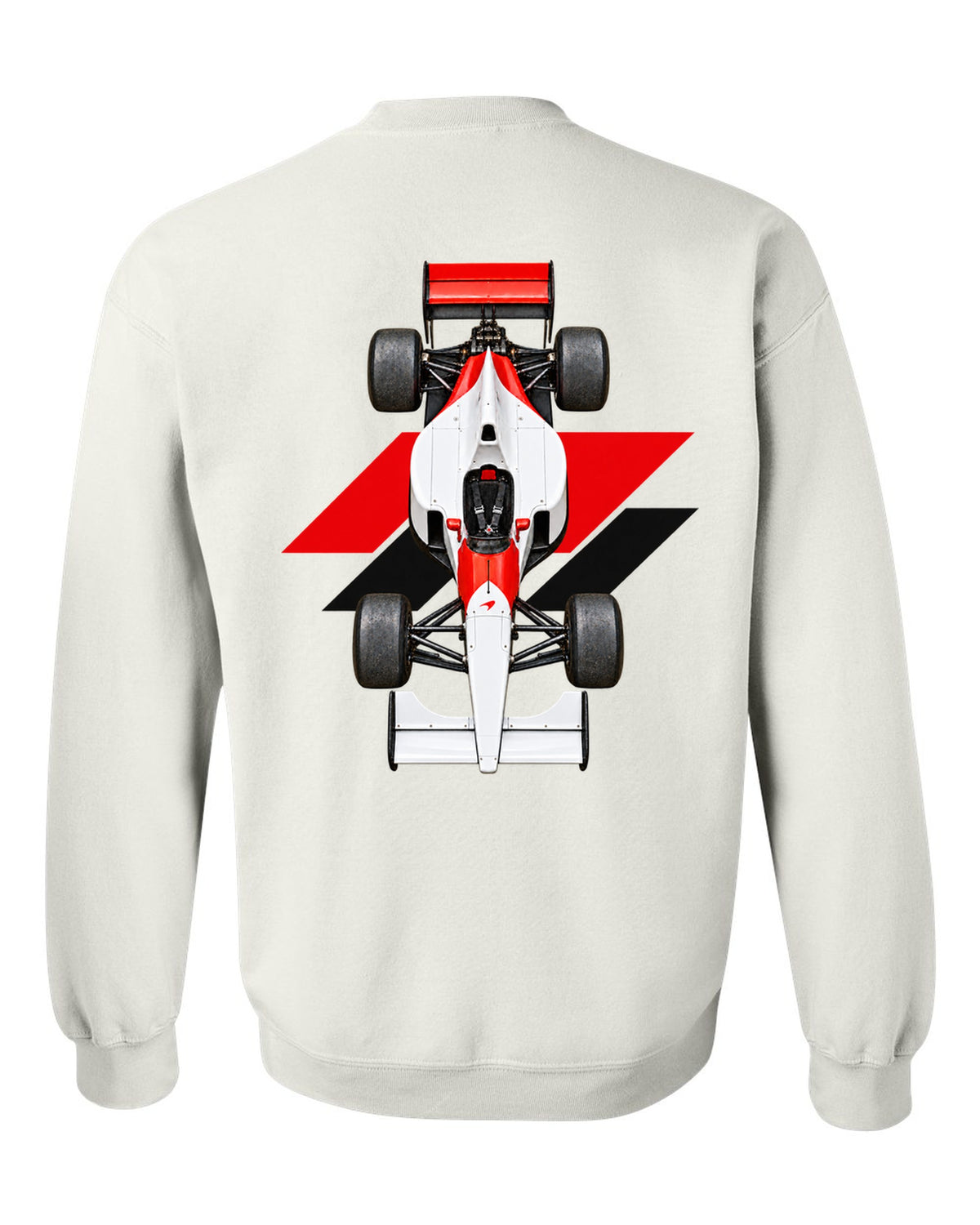 Mclaren MP4 6 1991 Formula 1 overhead poster artwork white crewneck back view with the design