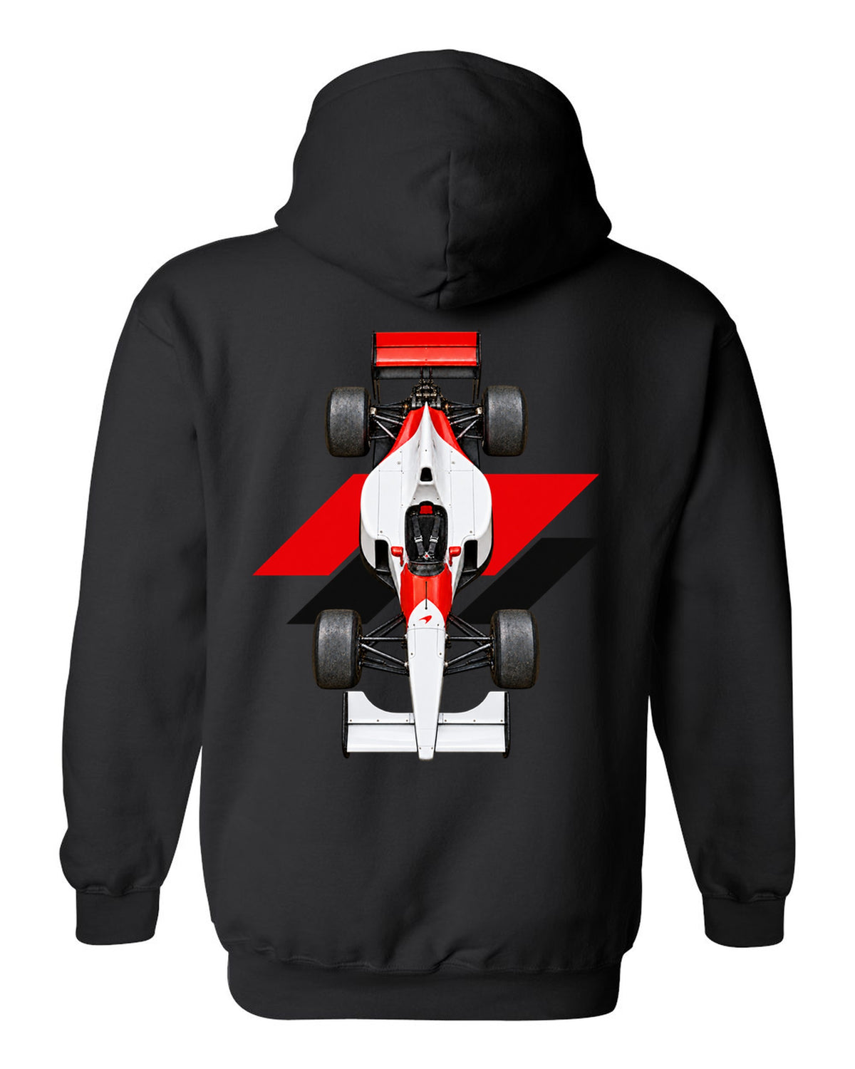 Mclaren MP4 6 1991 Formula 1 overhead poster artwork black pull over hoodie back view with the design