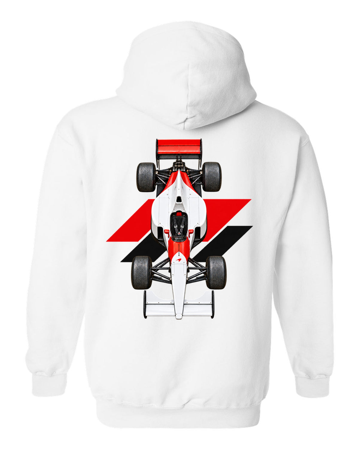 Mclaren MP4 6 1991 Formula 1 overhead poster artwork white pull over hoodie back view with the design