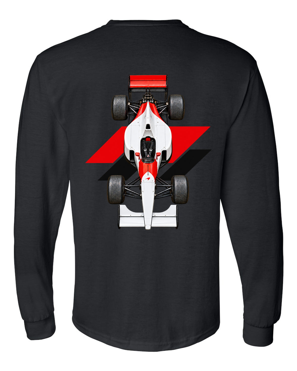 Mclaren MP4 6 1991 Formula 1 overhead poster artwork black long sleeve back view with the design