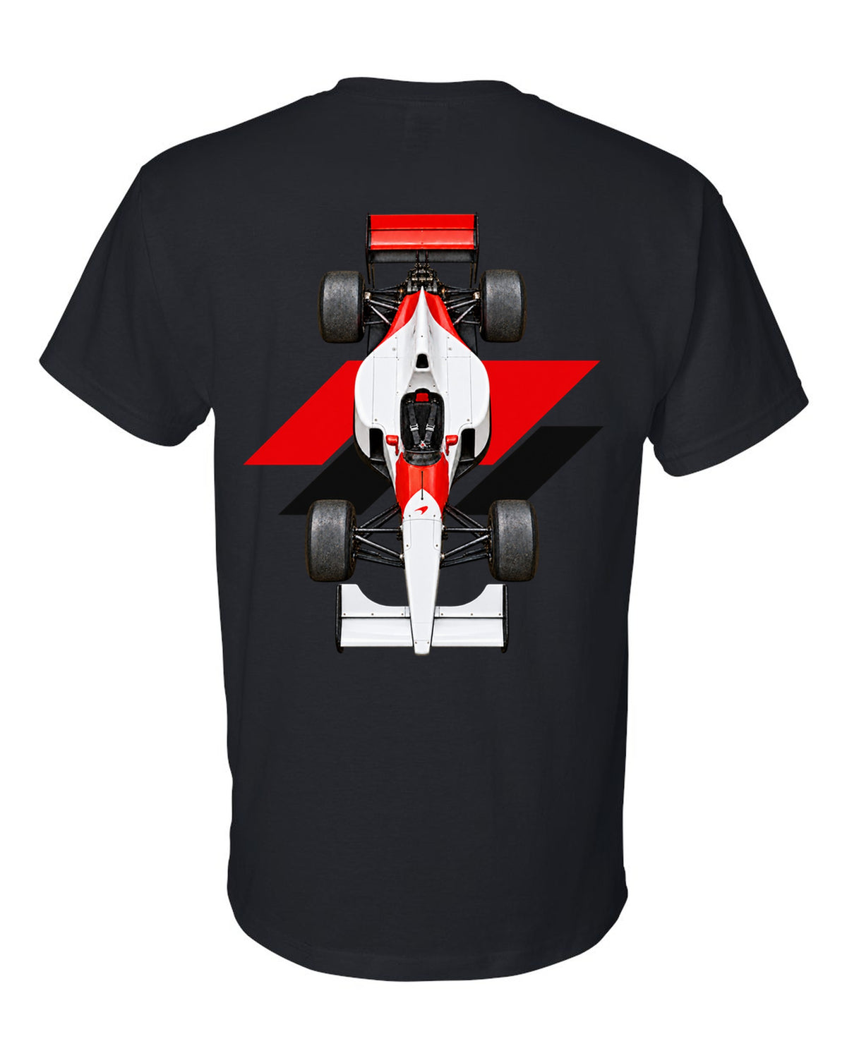 Mclaren MP4 6 1991 Formula 1 overhead poster artwork black t-shirt back view with the design