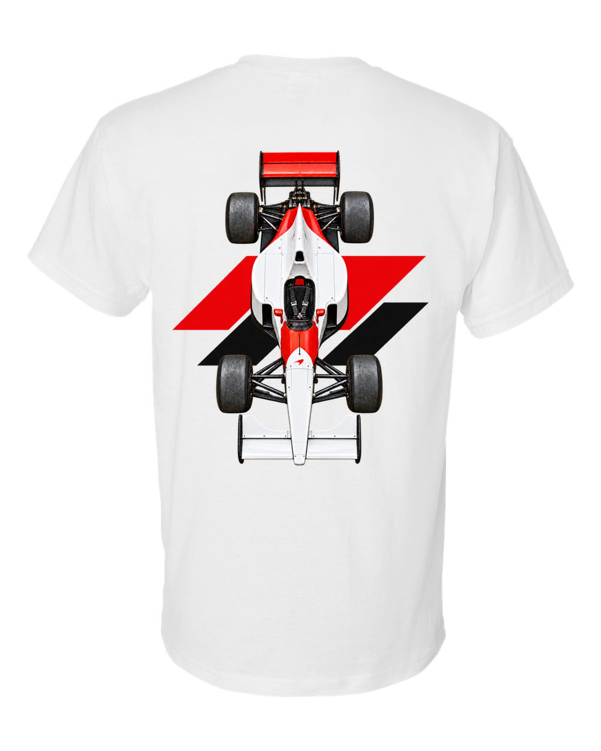 Mclaren MP4 6 1991 Formula 1 overhead poster artwork white t-shirt back view with the design