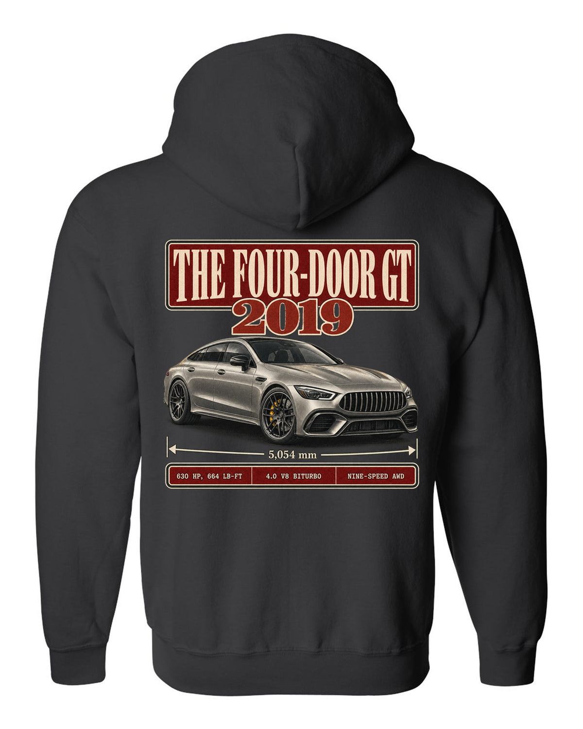Mercedes-AMG GT 63 S 2019 archive panel design in warm silver-grey black zip hoodie back view with the design