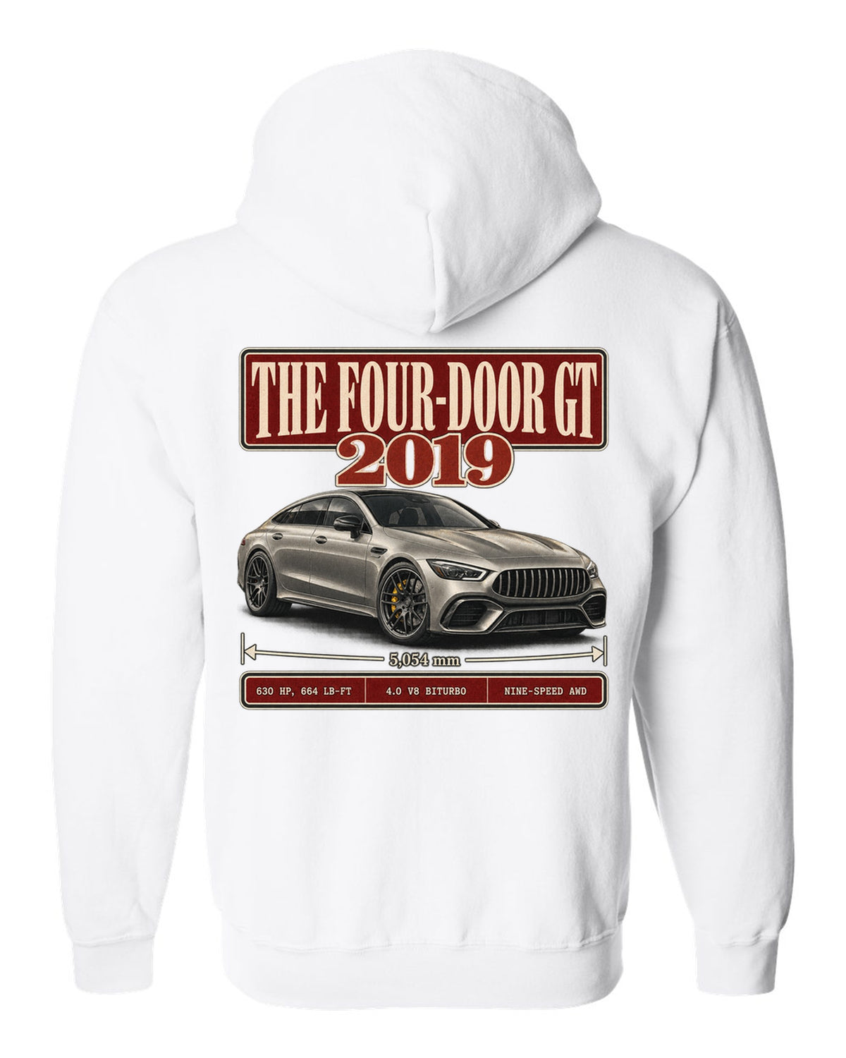 Mercedes-AMG GT 63 S 2019 archive panel design in warm silver-grey white zip hoodie back view with the design