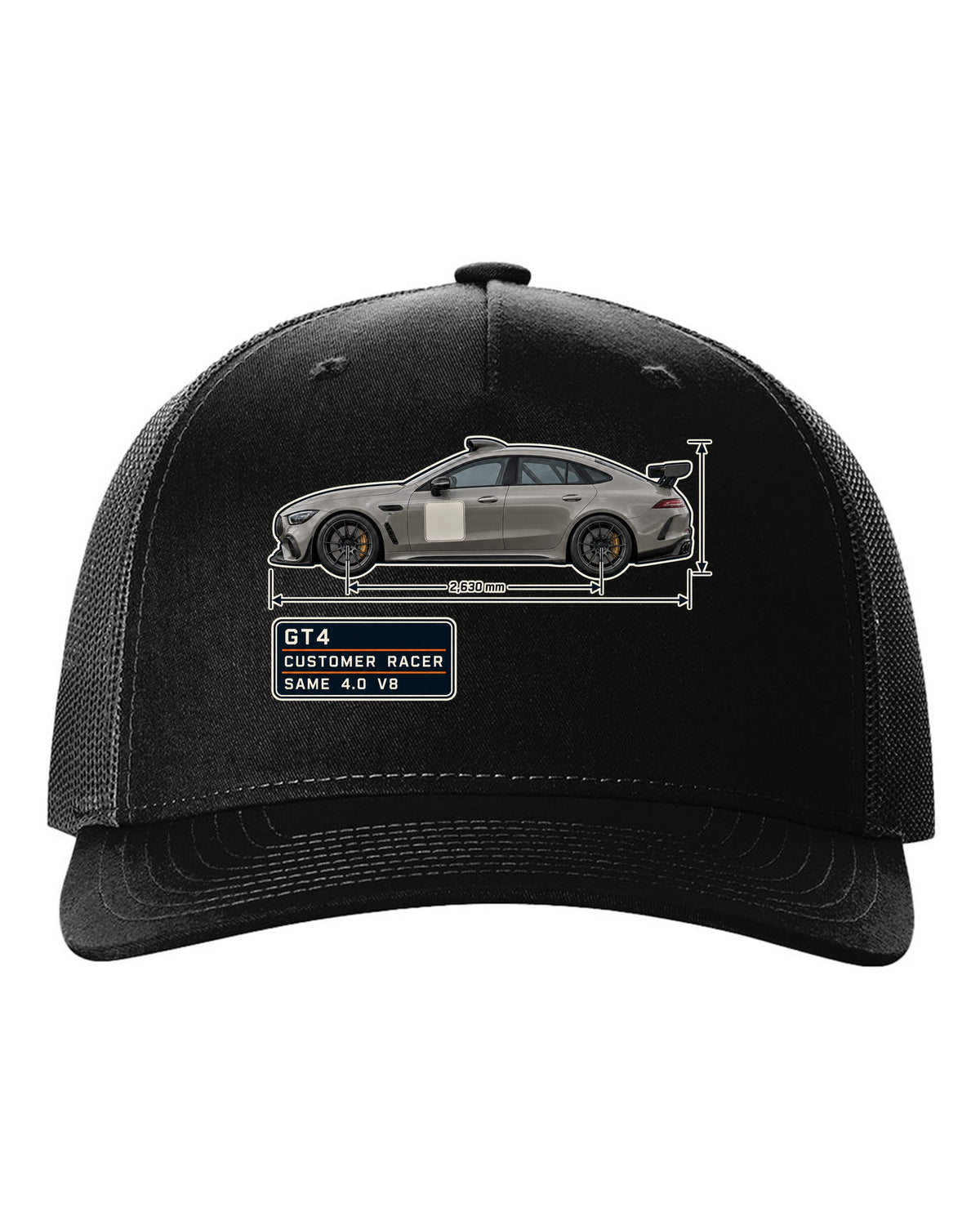 Mercedes-AMG GT4 unliveried spec poster print black hat front view with the design