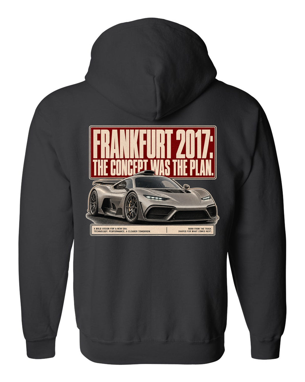 Mercedes-AMG Project One concept Frankfurt 2017 editorial headline design black zip hoodie back view with the design