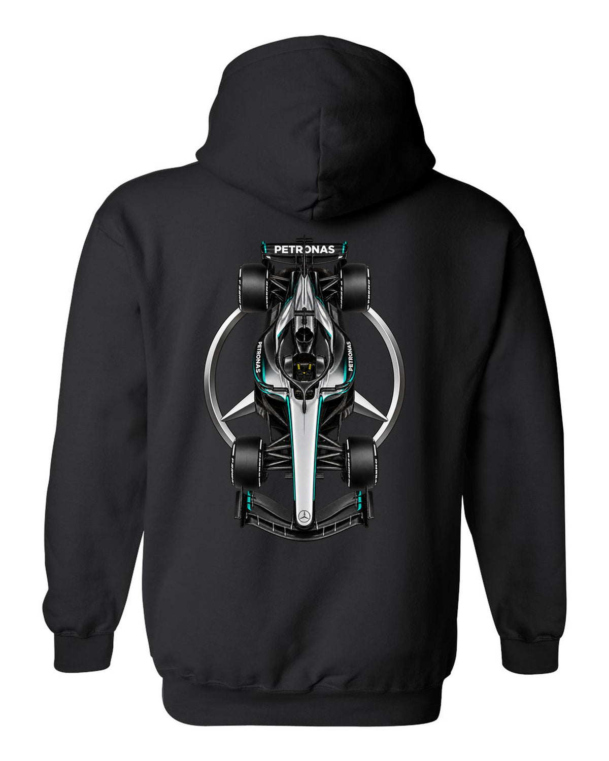Mercedes W17 Formula 1 overhead poster artwork black pull over hoodie back view with the design