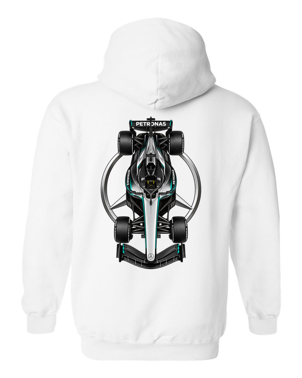 Mercedes W17 Formula 1 overhead poster artwork white pull over hoodie back view with the design
