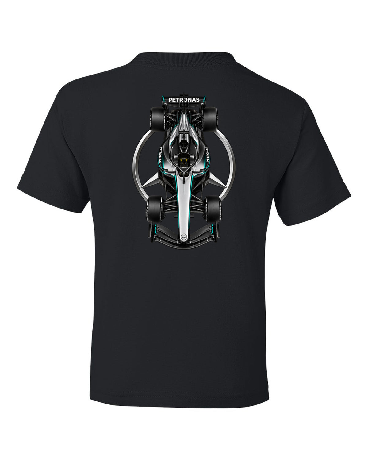 Mercedes W17 Formula 1 overhead poster artwork black kids tee back view with the design