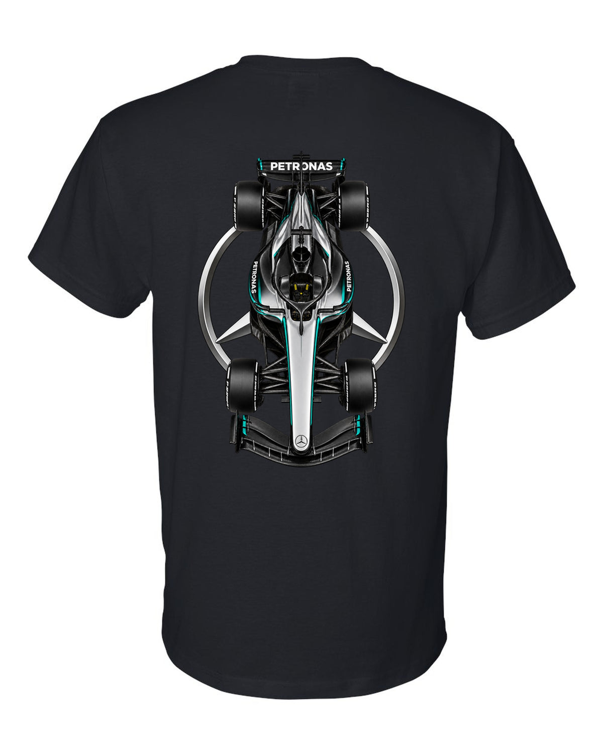 Mercedes W17 Formula 1 overhead poster artwork black t-shirt back view with the design