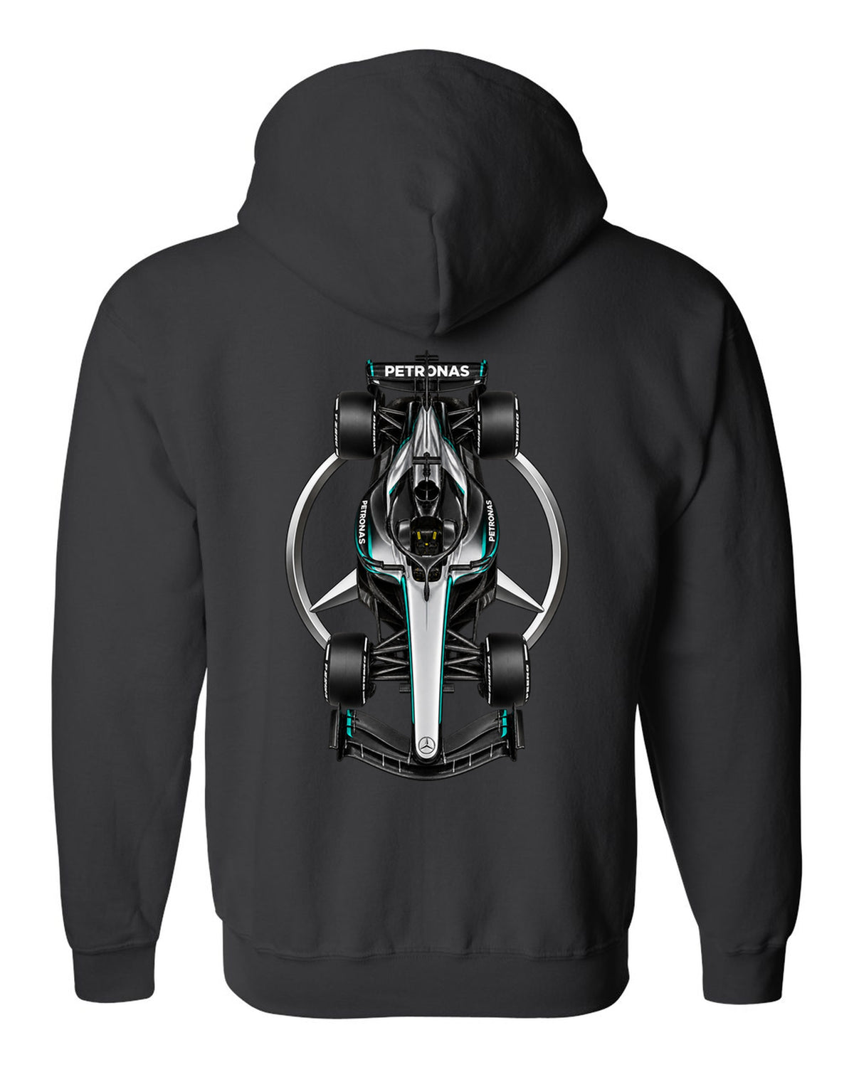 Mercedes W17 Formula 1 overhead poster artwork black zip hoodie back view with the design