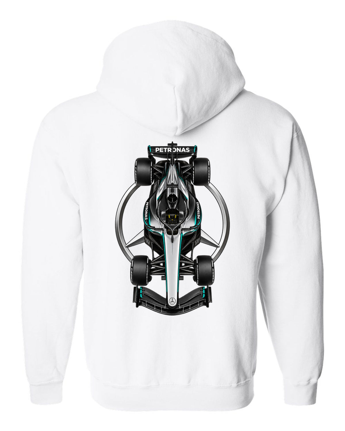 Mercedes W17 Formula 1 overhead poster artwork white zip hoodie back view with the design