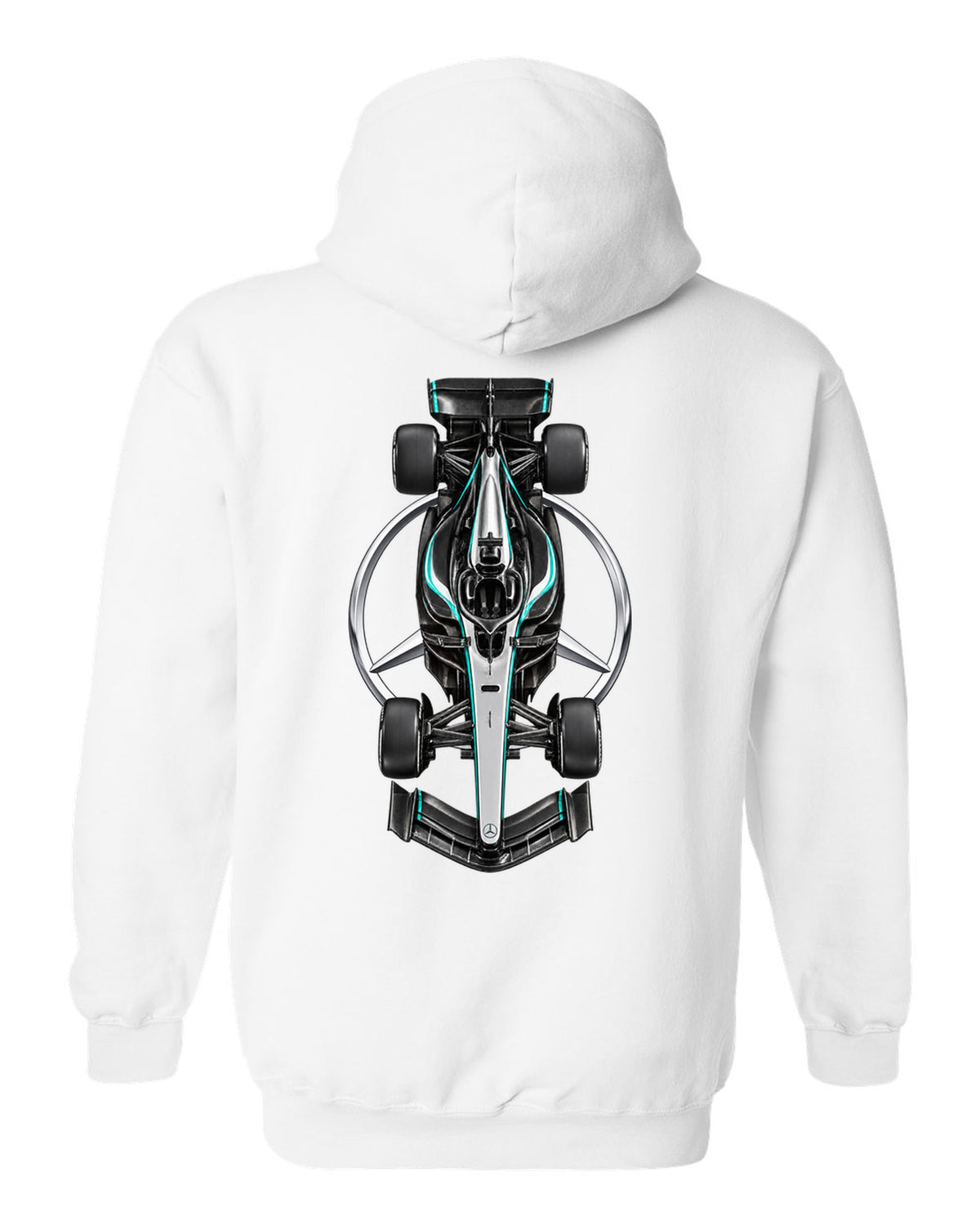 Mercedes W17 Formula 1 overhead poster artwork white pull over hoodie back view with the design
