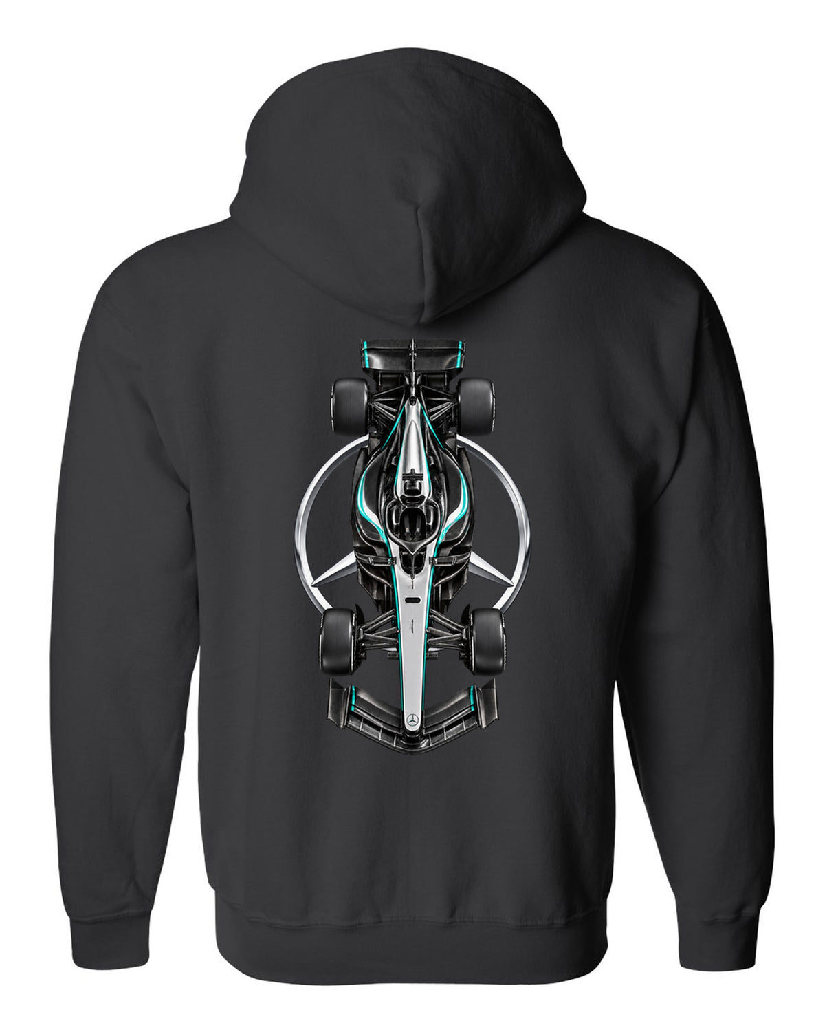 Mercedes W17 Formula 1 overhead poster artwork black zip hoodie back view with the design