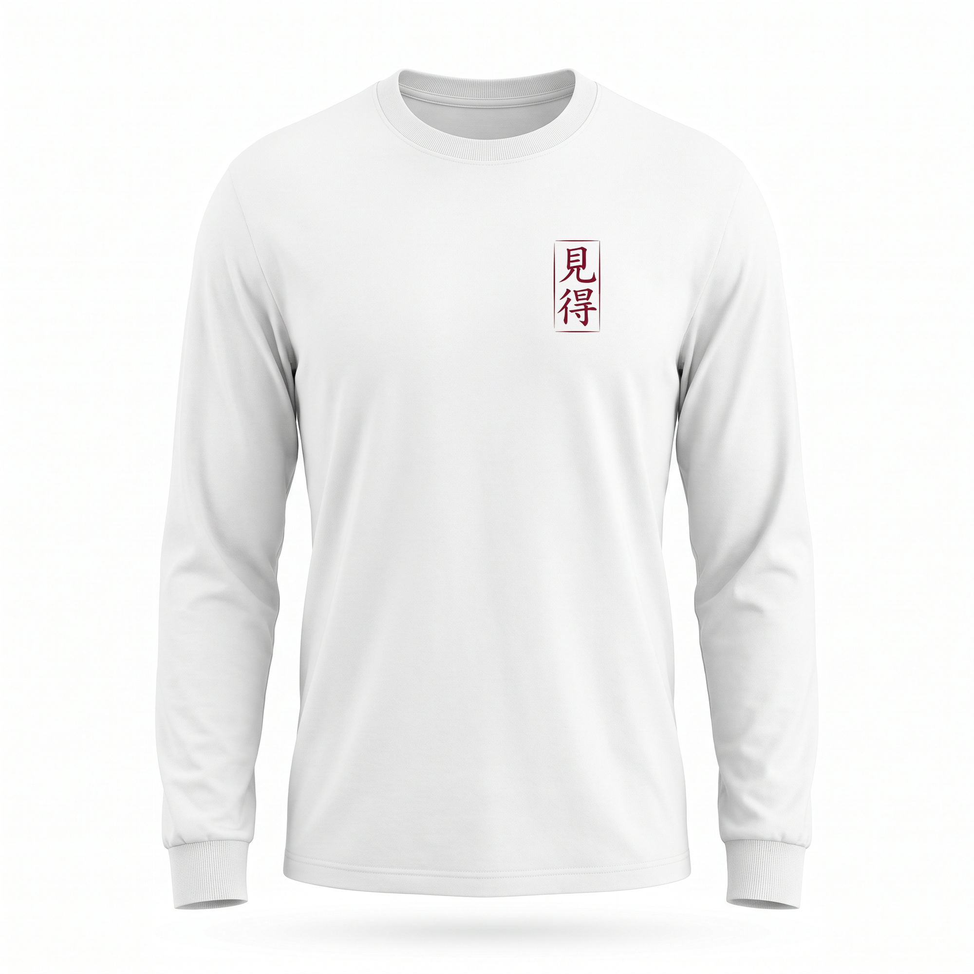 Mie — Challenger Kabuki Sumi Ink Full-Back Long Sleeve — White front (left-chest seal)