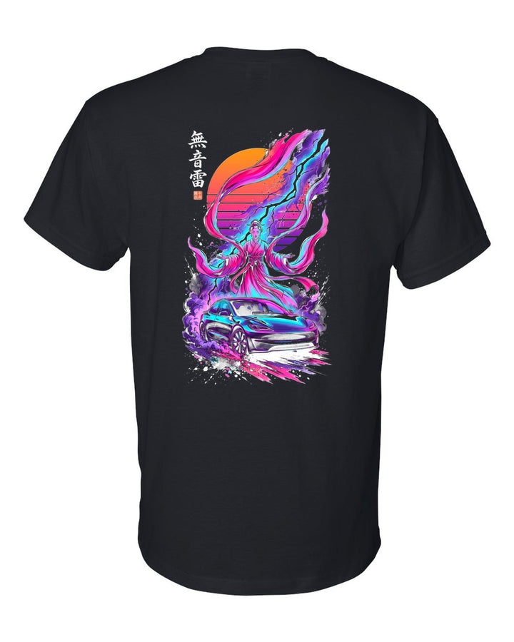 Muon Rai Silent Thunder full-back artwork black t-shirt back view with the design