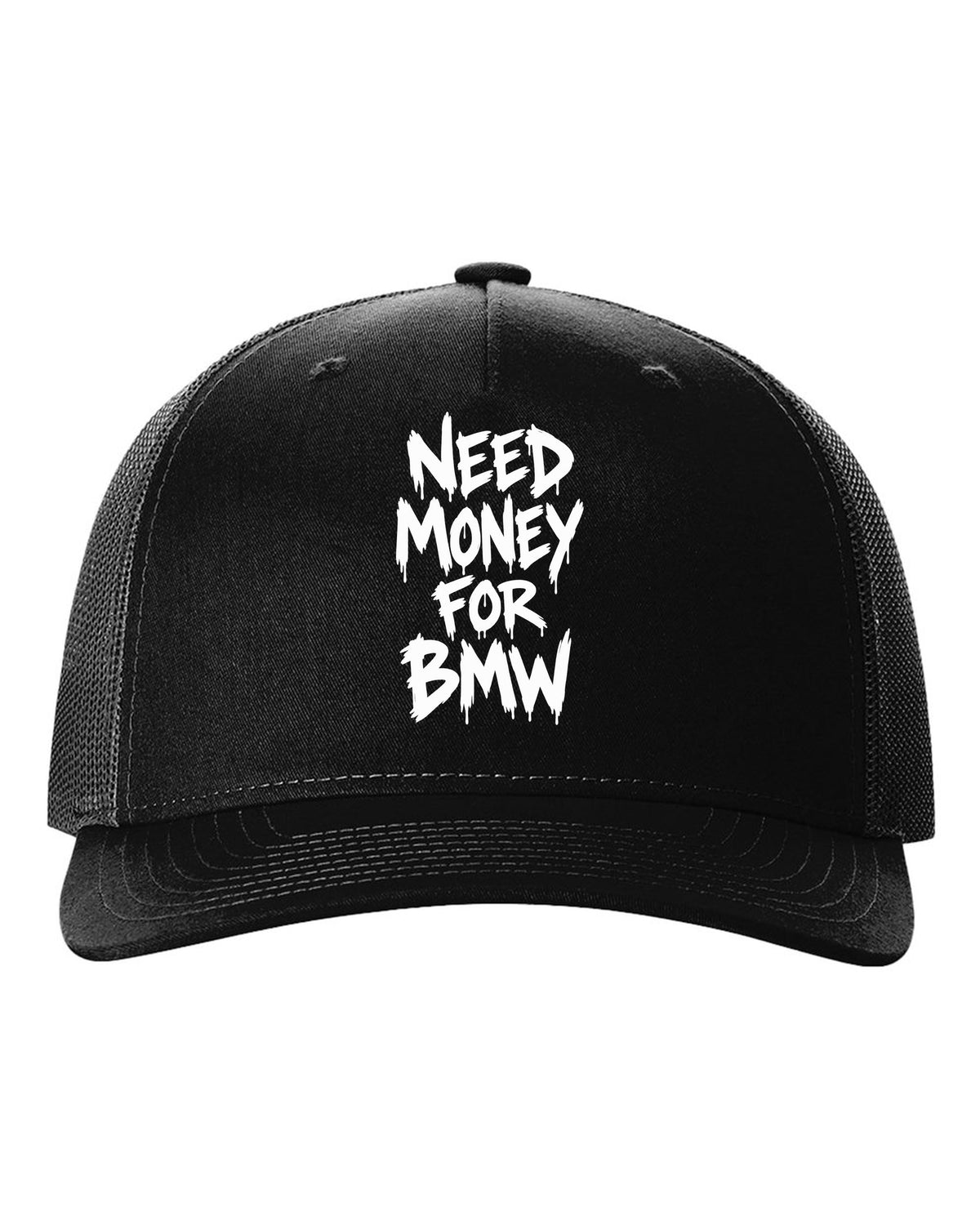 Need money for BMW dripping marker text black hat front view with the design