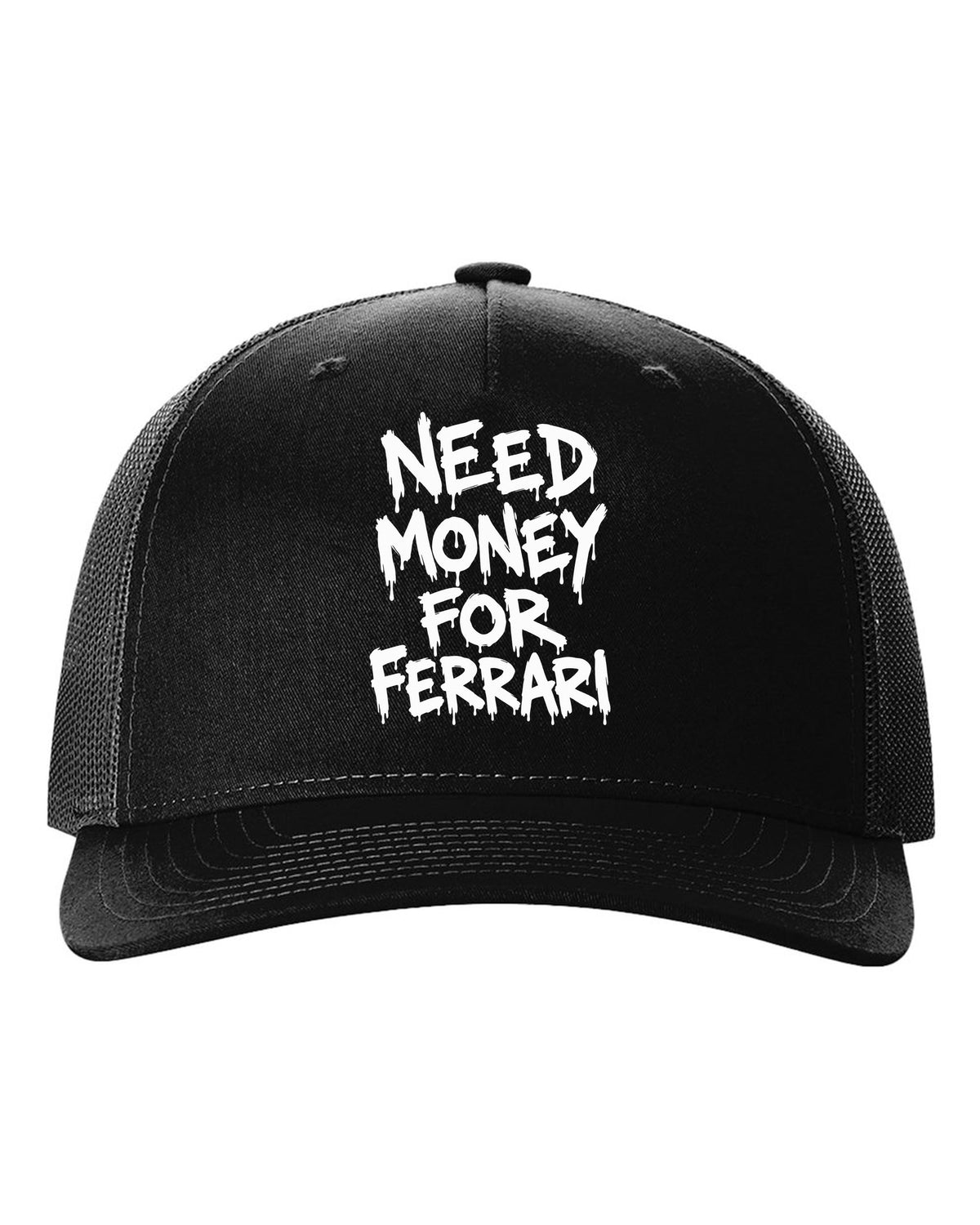Need money for Ferrari dripping marker text black hat front view with the design
