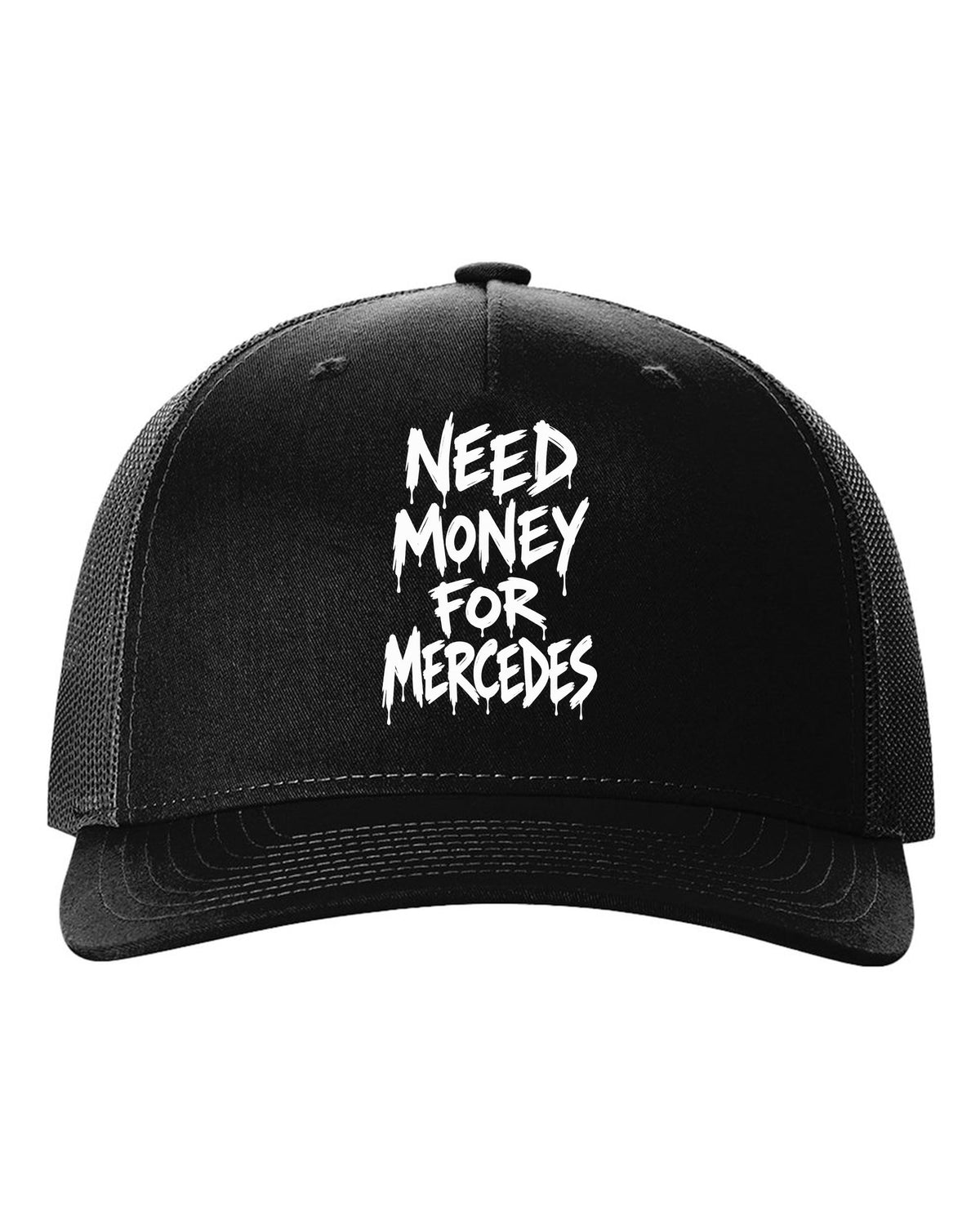 Need money for Mercedes dripping marker text black hat front view with the design