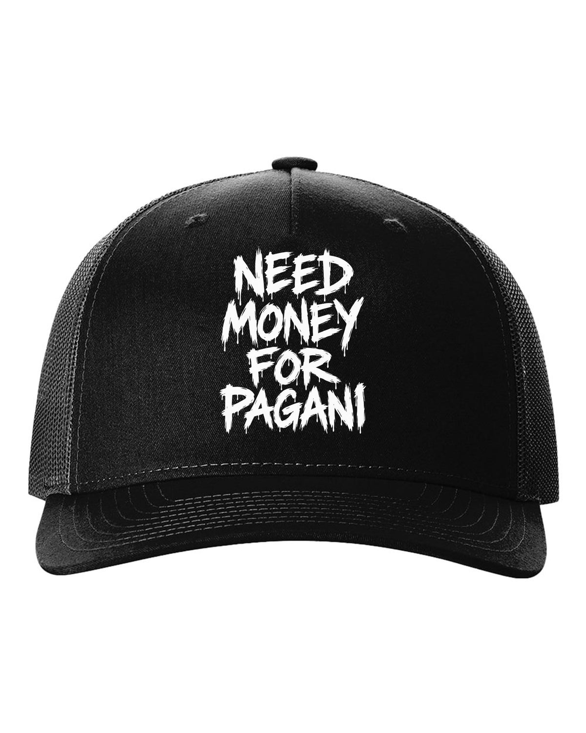 Need money for Pagani dripping marker text black hat front view with the design