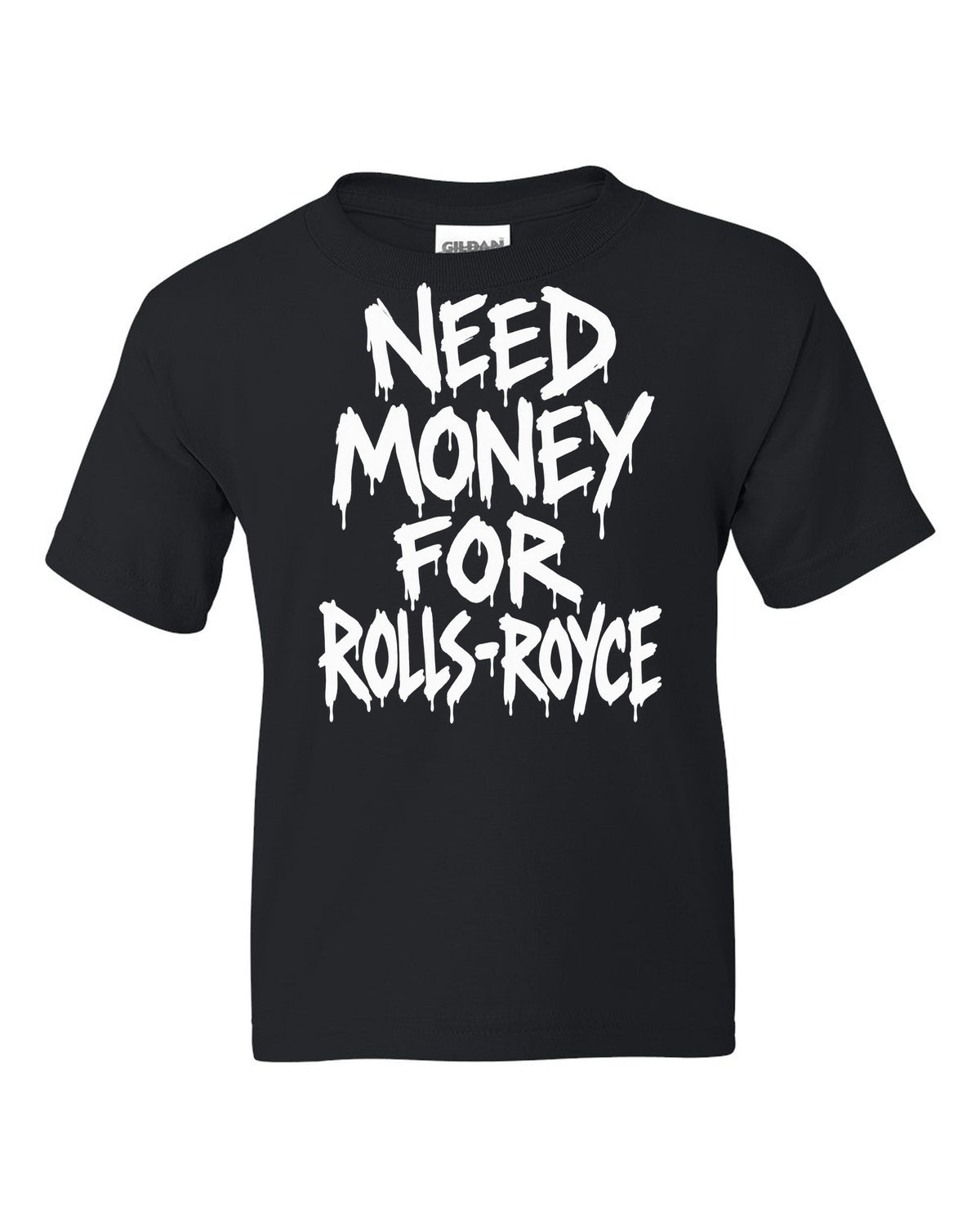 Need money for Rolls-Royce dripping marker text black kids tee front view with the design