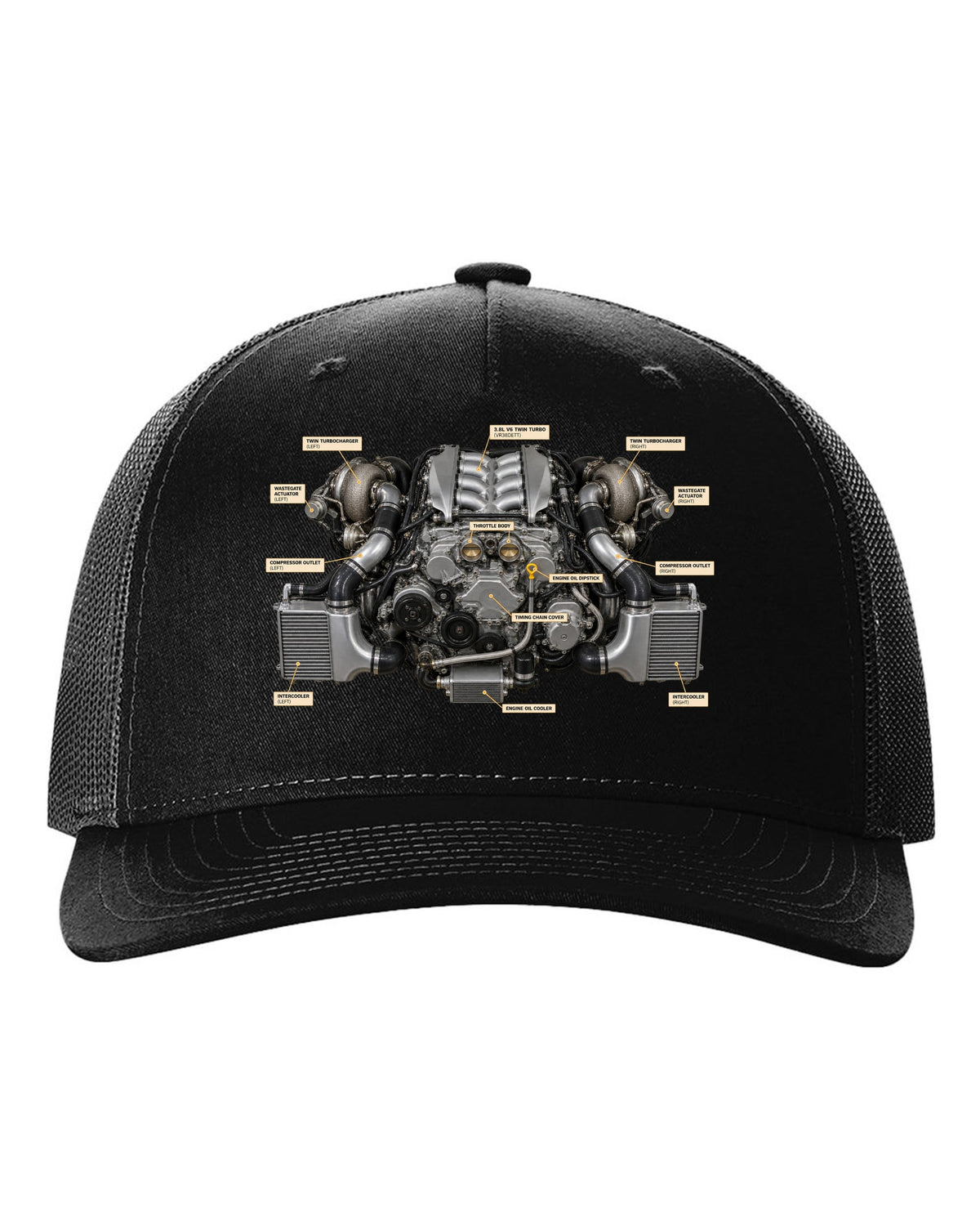 Nissan GT-R R35 2009 Premium dimension blueprint with engine text black hat front view with the design