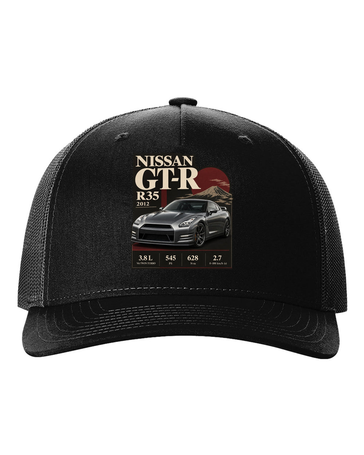 Nissan GT-R R35 2013 Track Edition in dossier panel layout black hat front view with the design