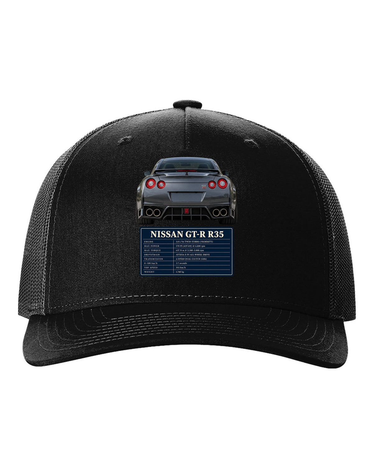 Close crop of Nissan GT-R R35 2014 Premium round taillights black hat front view with the design