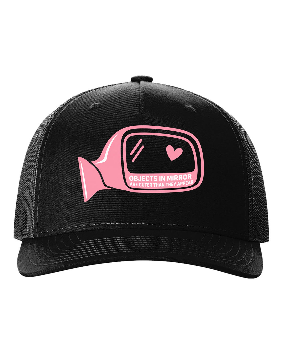 Objects in Mirror Cuter Than They Appear Car Shirt for Drivers black hat front view with the design