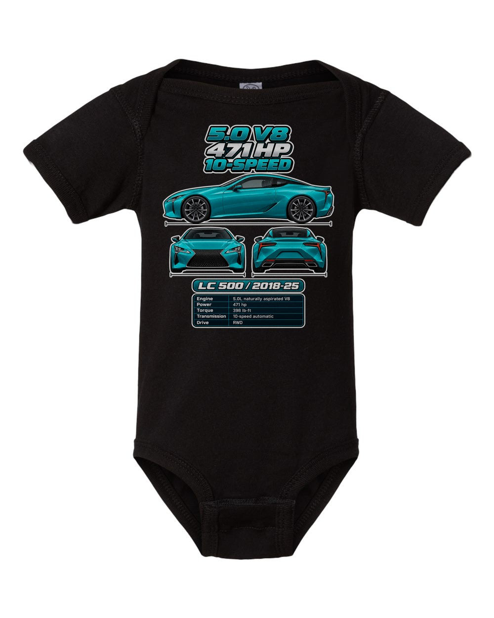 Lexus Lc 500 spec sheet black baby onesie front view