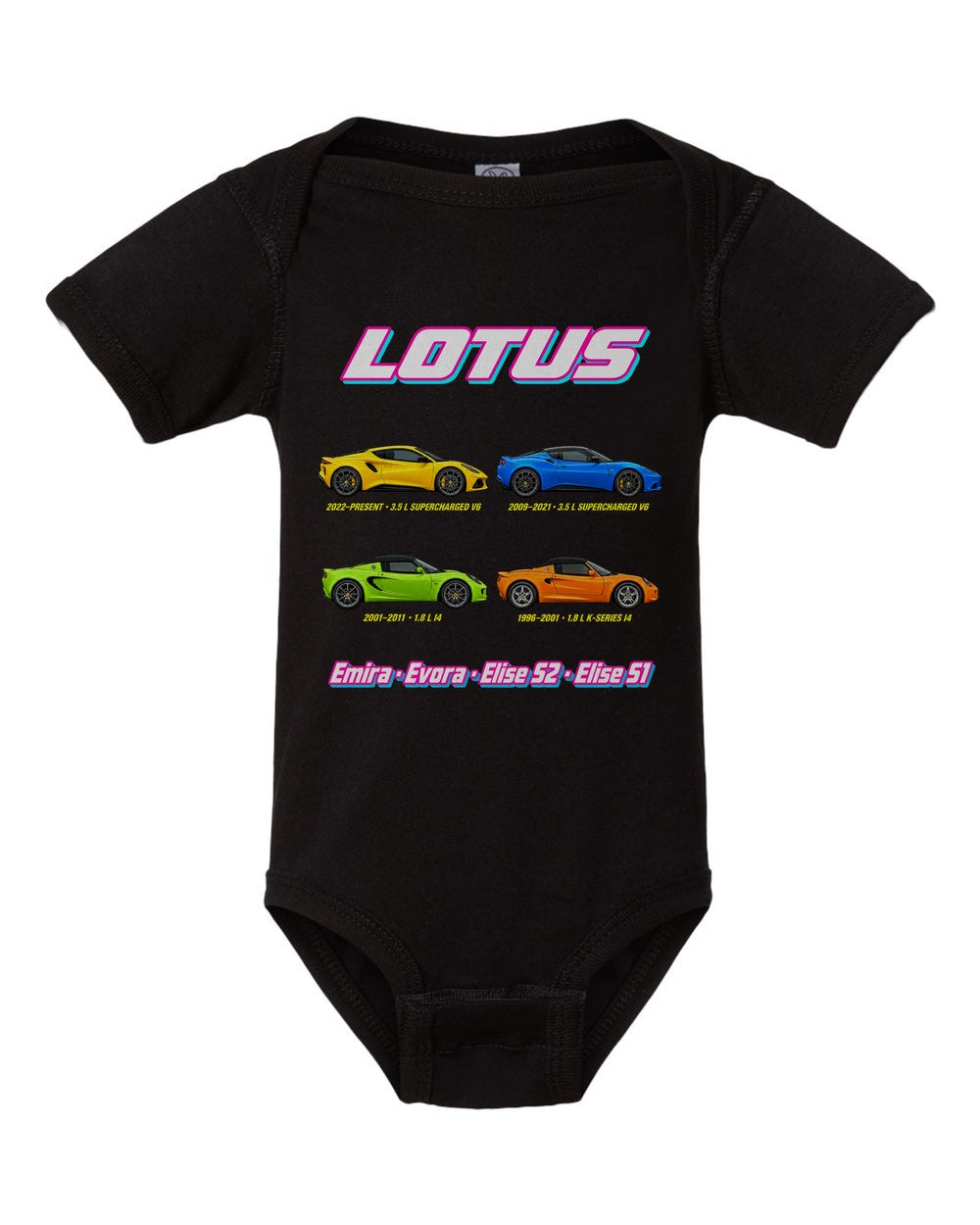 Lotus evolution poster black baby onesie front view